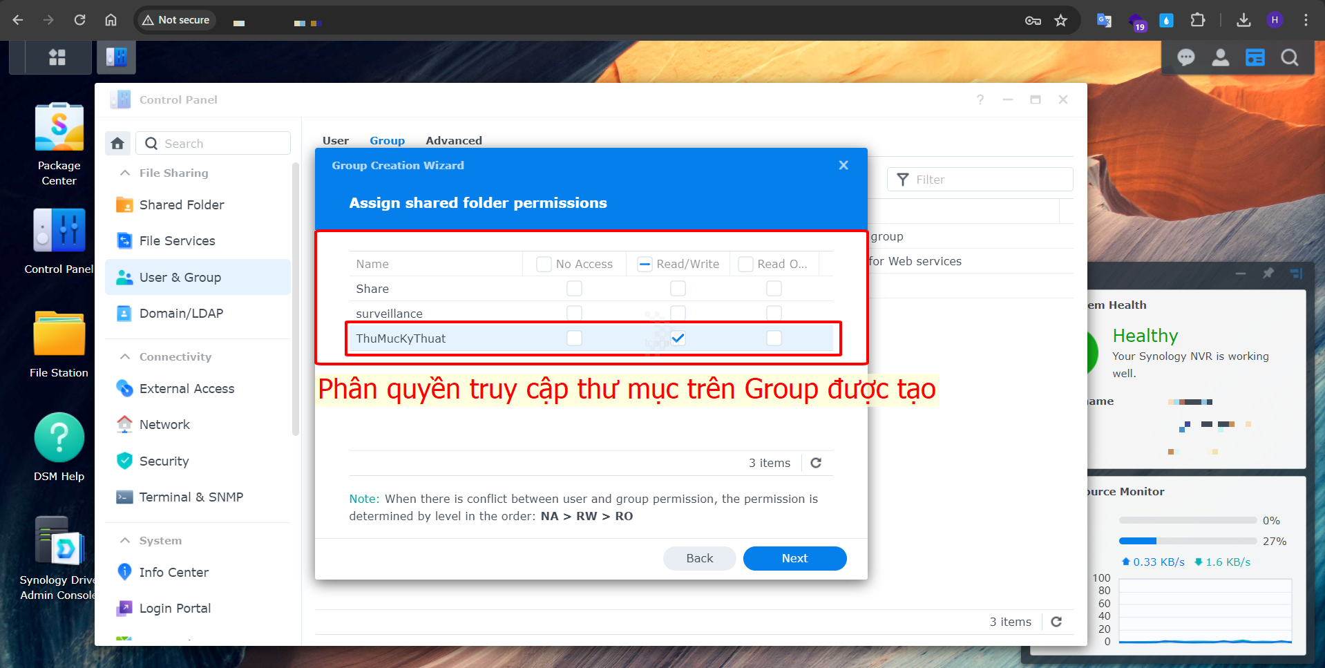 Hướng dẫn tạo và phân quyền Group trên NAS Synology