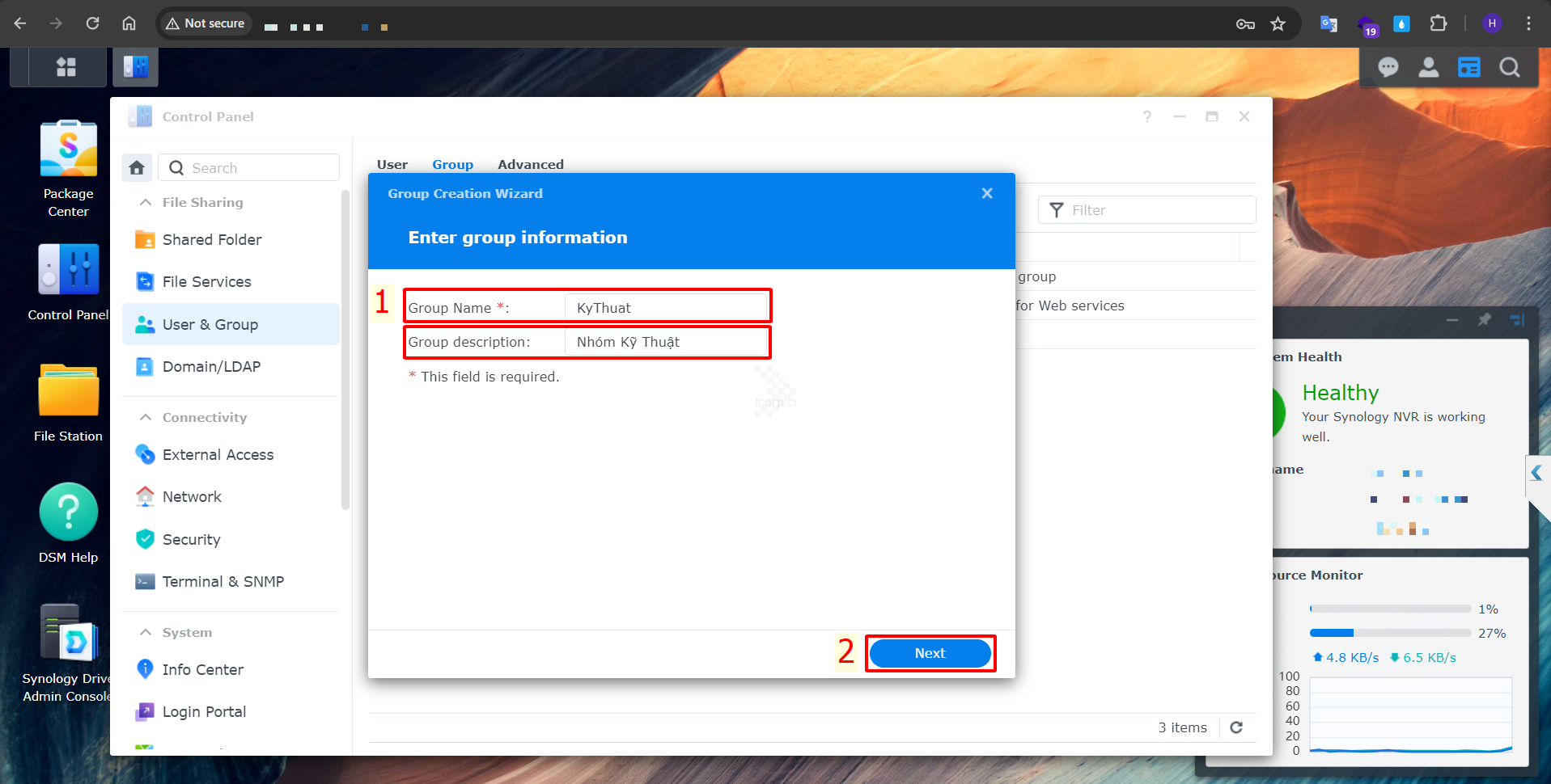 Hướng dẫn tạo và phân quyền Group trên NAS Synology