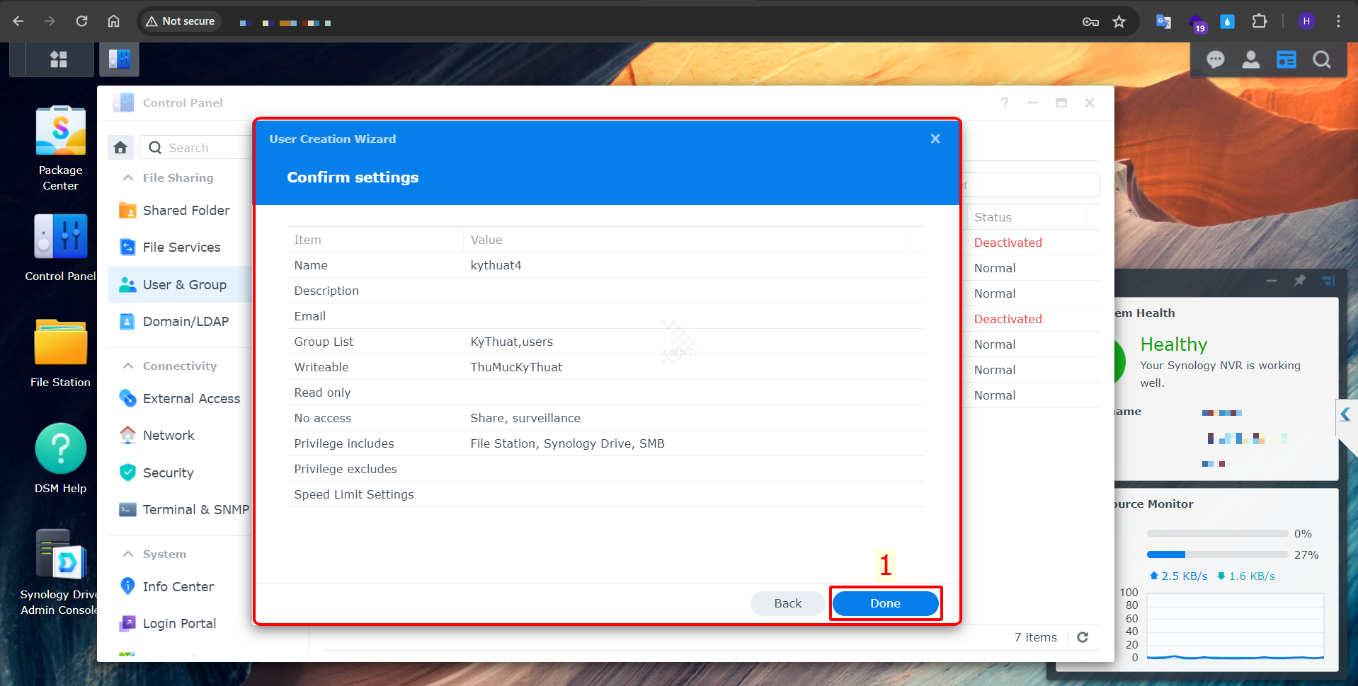 Hướng dẫn tạo và phân quyền User trên NAS Synology