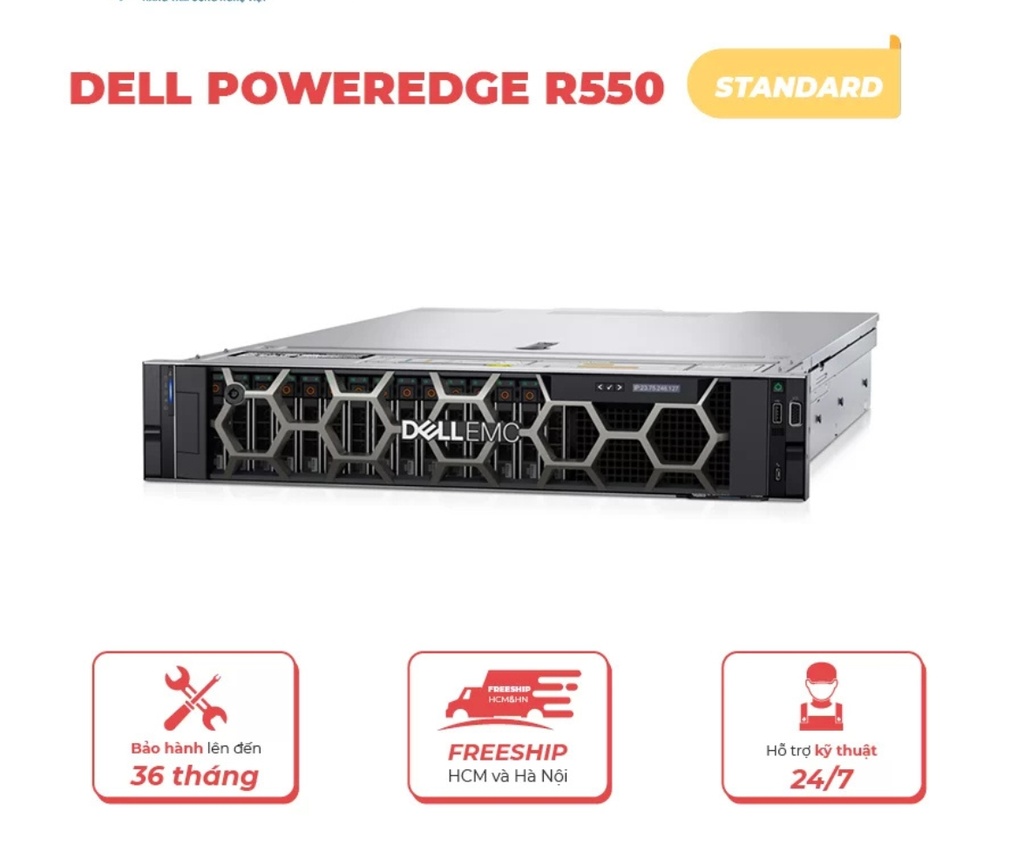 Máy chủ server Dell PowerEdge R550 (Xeon Silver-4310/ 16GB RAM/ 1.2TB)