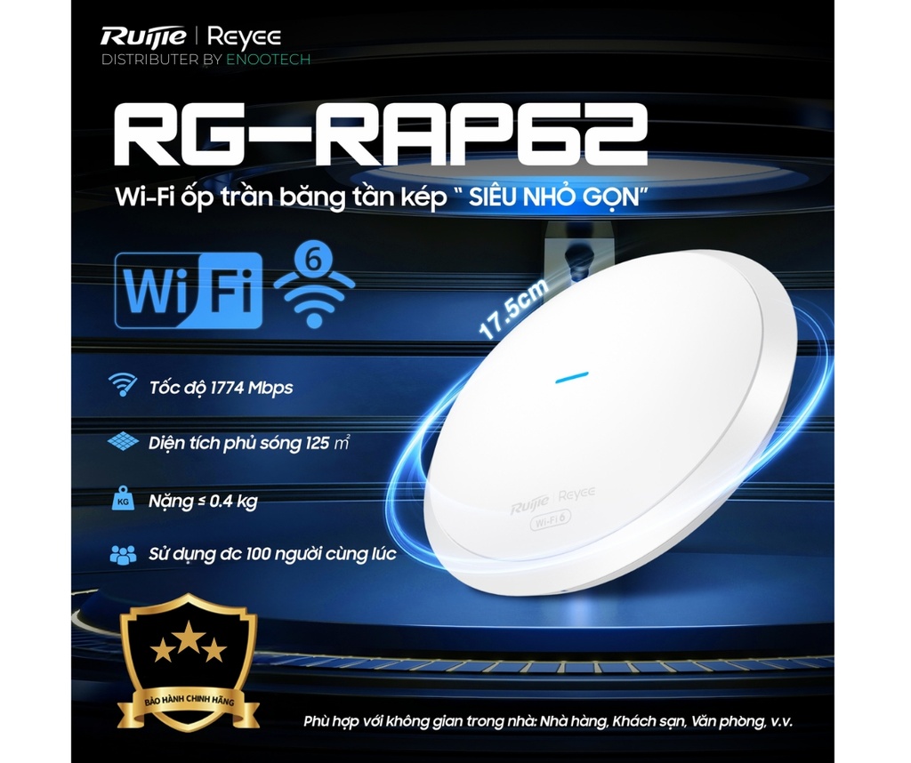 Wifi Reyee RG-RAP62 Chuẩn AC – Sóng Mạnh, Ổn Định